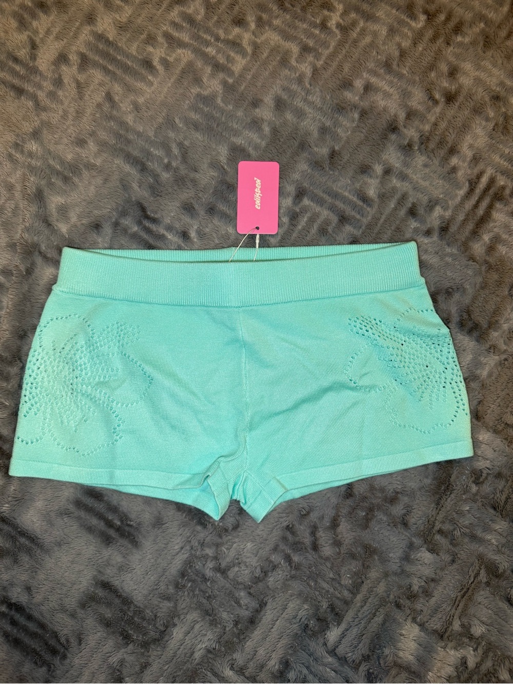 Edikted Knit Aqua Women’s Shorts with Floral Detail